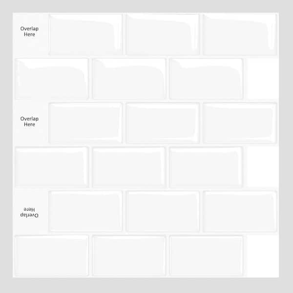 Jeedeson 11.8 in. x 11.8 in. Vinyl Peel and Stick Backsplash Tile Subway Tile for Kitchen and Bathroom, White (10-Pack)