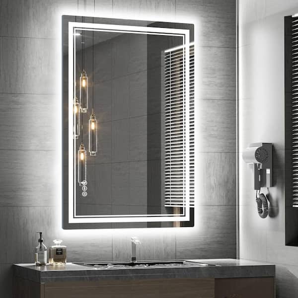 24 in. W x 36 in. H Rectangular Frameless LED Front Light Backlit Anti-Fog Wall Mirror Bathroom Vanity Mirror