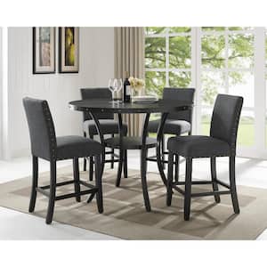 New Classic Furniture Crispin 5-Piece Wood Top Round Counter Dining Set, Granite