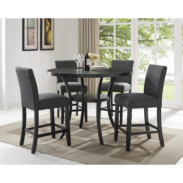 NEW CLASSIC HOME FURNISHINGS New Classic Furniture Crispin 5-Piece Wood Top Round Counter Dining Set, Granite