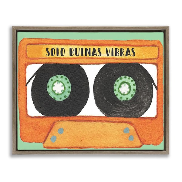 Stupell Industries Only Good Vibes Cassette by Jennifer Pugh Brown Floater Frame Music Graphic Art Print 17 in. x 21 in.