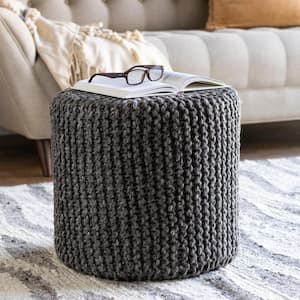 Lidia Dark Gray Modern 18 in. L x 18 in. W x 16 in. H Cotton Pouf