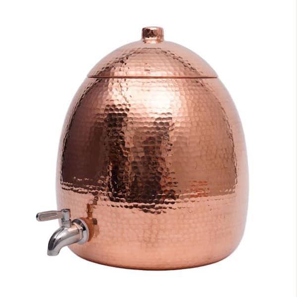 Hand-Hammered 100% Pure Copper Water Dispenser, 2.5-Gallon Ayurvedic Artisan with Food-Grade Faucets