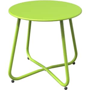 Lime Green Round Steel Patio Outdoor End Table, Weather Resistant Large Outside Side Table for Garden Balcony Yard
