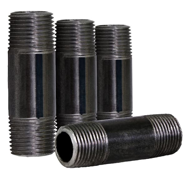 PLUMBFLEX Black Steel Pipe, 1/2 in. x 7 in. Nipple Fitting (Pack of 4)