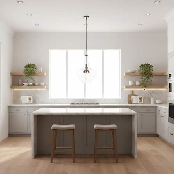 Everly 22.75 in. 3-Light Olde Bronze Transitional Shaded Kitchen Bell Pendant Hanging Light with Clear Seeded Glass