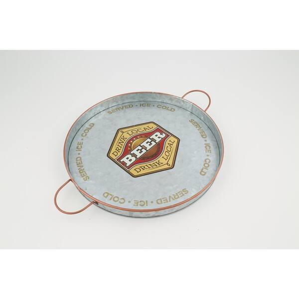 Thirstystone Small Round Galvanized Iron Serving Tray with Handles