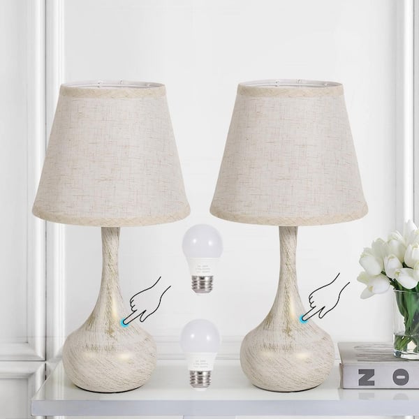 Modern 16.6 in. White Gold Table Lamp Touch Control 3-Way Table Lamp with Plug and Fabric Shade (2-Pack)