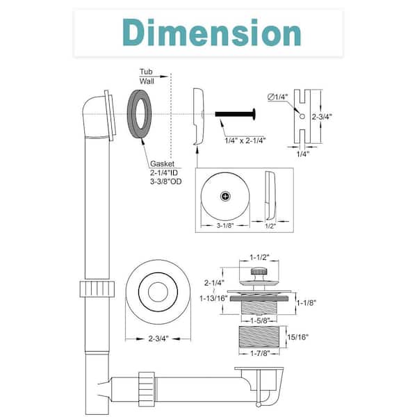 5-Piece Bathtub Drain Kit with Drain Stopper, Gaskets, Adapter, Overflow Faceplate, and Screws in Oil Rubbed Bronze