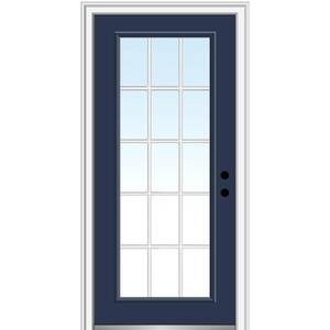 32 in. x 80 in. Internal Grilles Left-Hand Inswing Full Lite Clear Low-E Painted Fiberglass Smooth Prehung Front Door