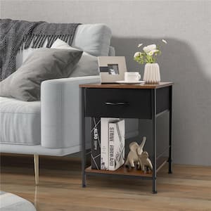 Industrial Brown 1-Drawer 16 in. W 2-Tier Nightstand (Set of 2) End Sofa Table