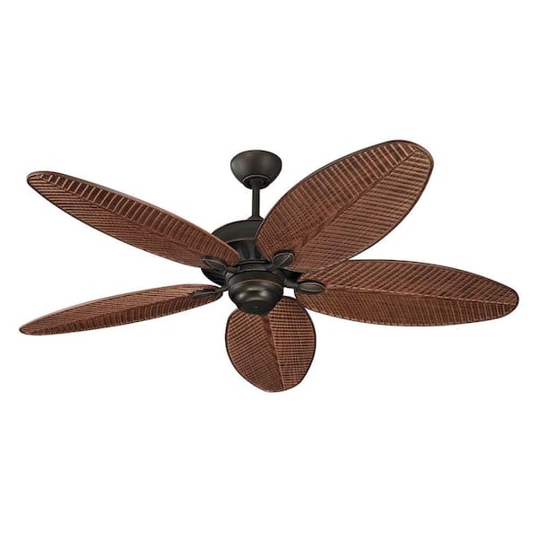 Generation Lighting Cruise 52 in. Wet Rated Coastal Outdoor Roman Bronze Ceiling Fan with American Walnut Palm Leaf Blades and Pull Chain