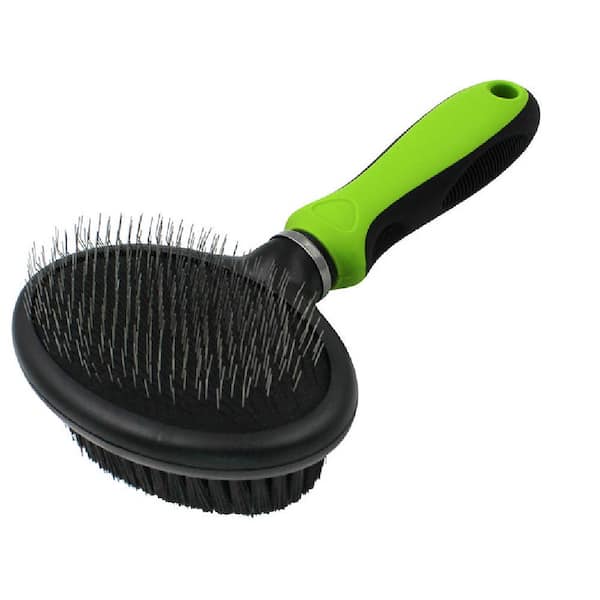 PET LIFE Flex Series 2-in-1 Dual-Sided Slicker and Bristle Grooming Pet Brush Green