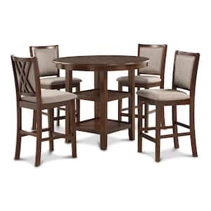 New Classic Furniture Amy 5-piece Wood Top Round Counter Dining Set, Cherry