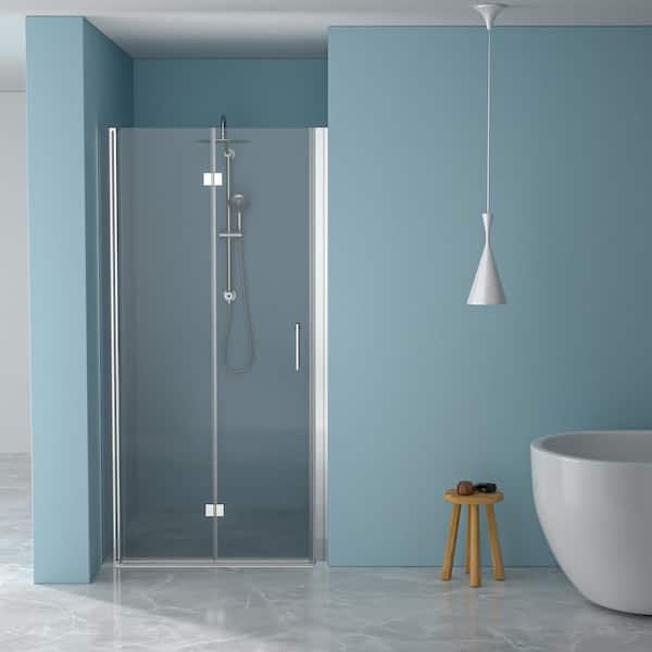 30 in. W x 72 in. H Bifold Semi-Frameless Shower Door in Chrome Finish with Clear Glass