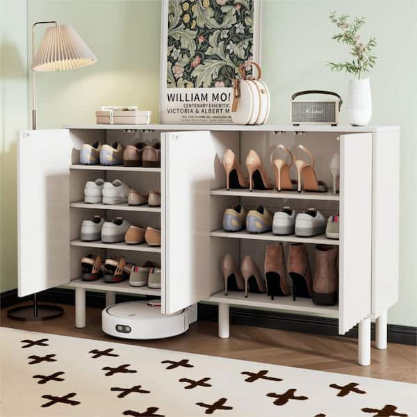 35.4 in. H x 55.1 in. W White Wood Shoe Storage Cabinet