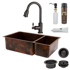 33-in Hammered Copper 60/40 Double Basin Kitchen Sink with Short 5-in  Divider (K60DB33199-SD5) - Bed Bath & Beyond - 23154705