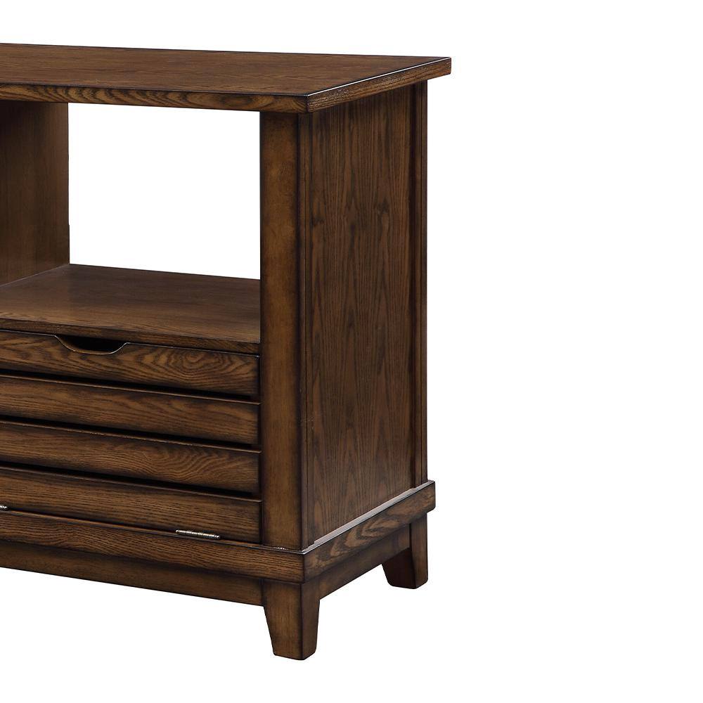 Brown Oak Slatted Front Sofa Table with Storage