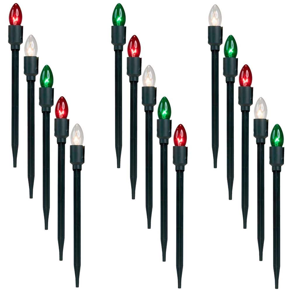 Set of 15 Red Clear and Green C9 Candle Christmas Pathway Lights Decorations-14 ft Green Wire price history on PriceWatchPro