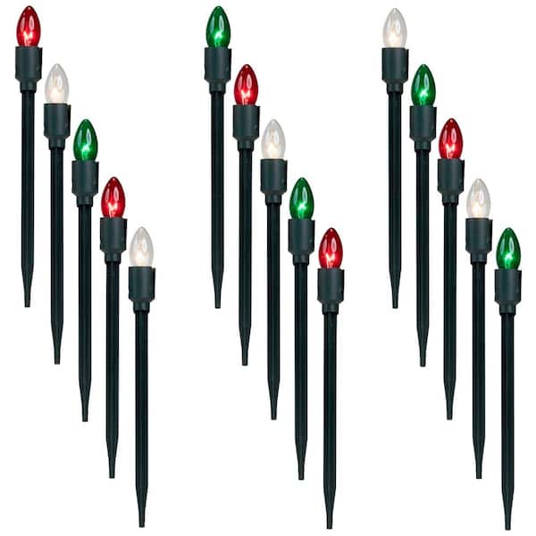 Set of 15 Red Clear and Green C9 Candle Christmas Pathway Lights Decorations-14 ft Green Wire