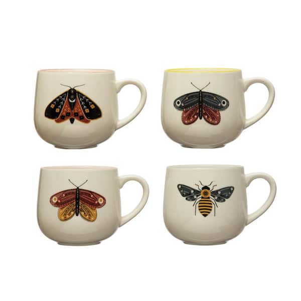 Storied Home 12 oz. Multicolor Stoneware Mugs with Painted Winged Insects (Set of 4)