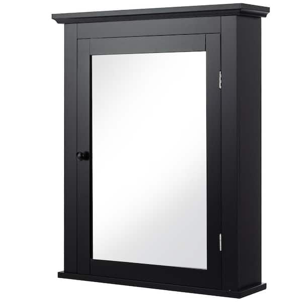 FORCLOVER 22 in. W x 27 in. H Rectangular Black MDF Surface Mount Medicine Cabinet with Mirror