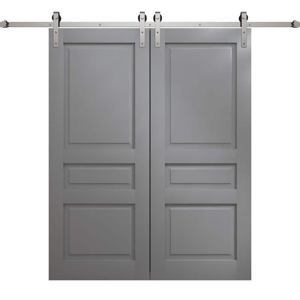 Assemble Required 64 in. x 84 in. Painted Grey Oak Solid Wood Double Barn Door Slab With Hardware price history on PriceWatchPro