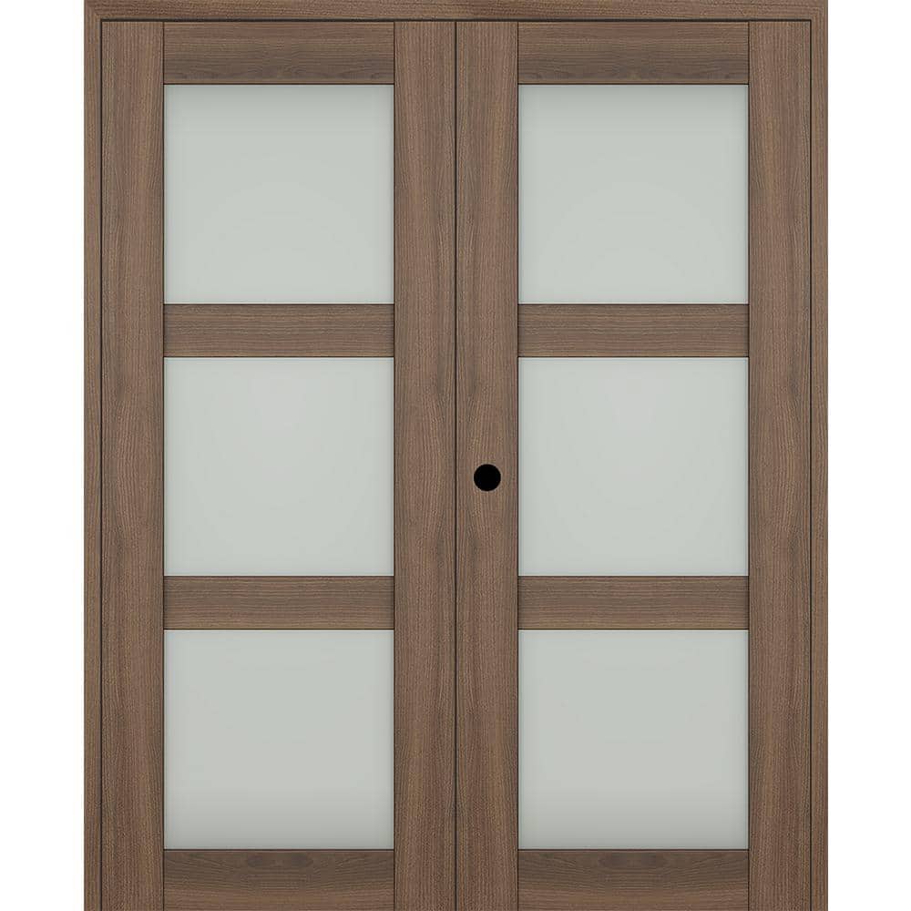 "Vona 56""x 96"" Right Hand Active 3-Lite Frosted Glass Pecan Nutwood Wood Composite Double Prehung French Door" price history on PriceWatchPro