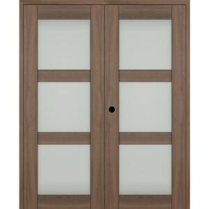 Vona 64''x 96'' Right Hand Active 3-Lite Frosted Glass Pecan Nutwood Wood Composite Double Prehung French Door