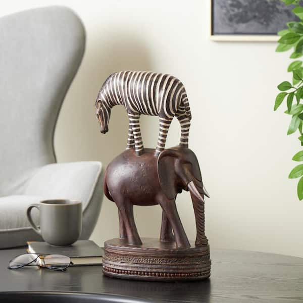 Litton Lane Multi Colored Polystone Stacked Safari Animals Sculpture with Round Base