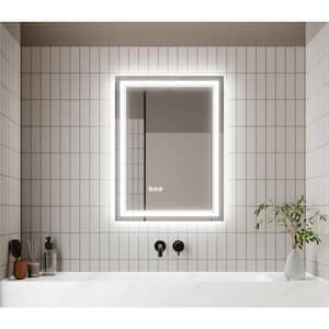 24 in. W x 32 in. H Rectangular Frameless Anti-Fog Wall Dimmable Backlit Dual LED Bathroom Vanity Mirror in Silver