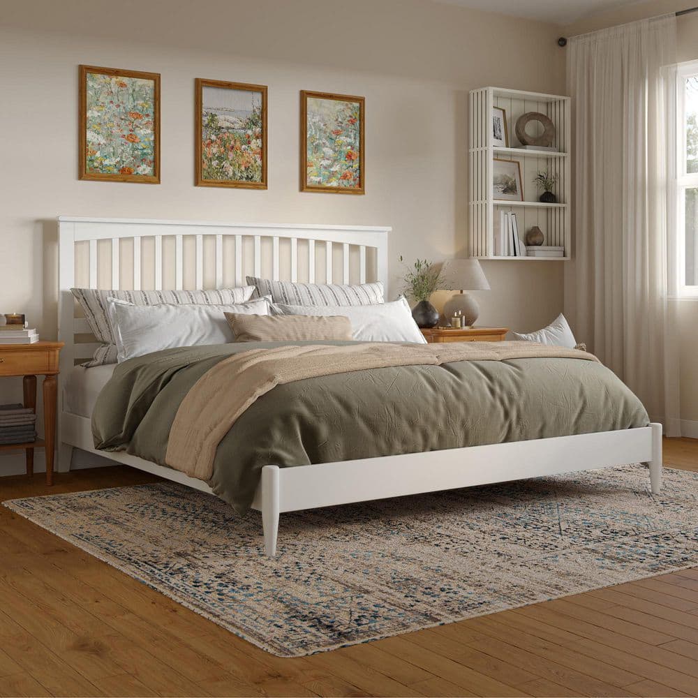 AFI Becket White Solid Wood Frame King Low Profile Platform Bed