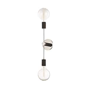 Astrid 2-Light Polished Nickel Wall Sconce with Black Accents