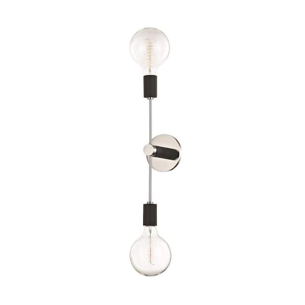 MITZI HUDSON VALLEY LIGHTING Astrid 2-Light Polished Nickel Wall Sconce with Black Accents