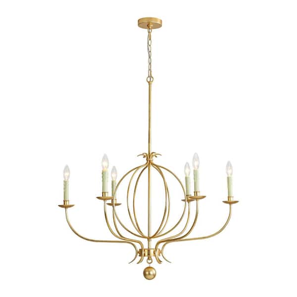 Farah 6-Light Vintage Creative Minimalist Antique Gold Finish Curved Tube Chandeliers