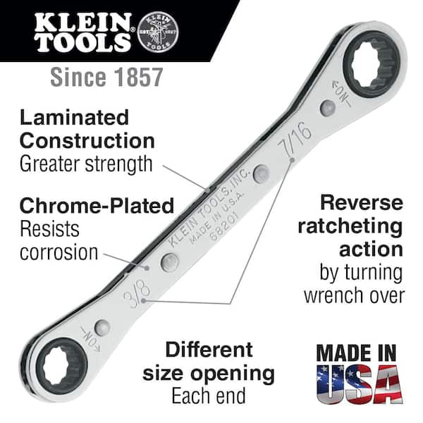 Klein Tools 5/8 in. x 3/4 in. Ratcheting Box Wrench 68204 - The