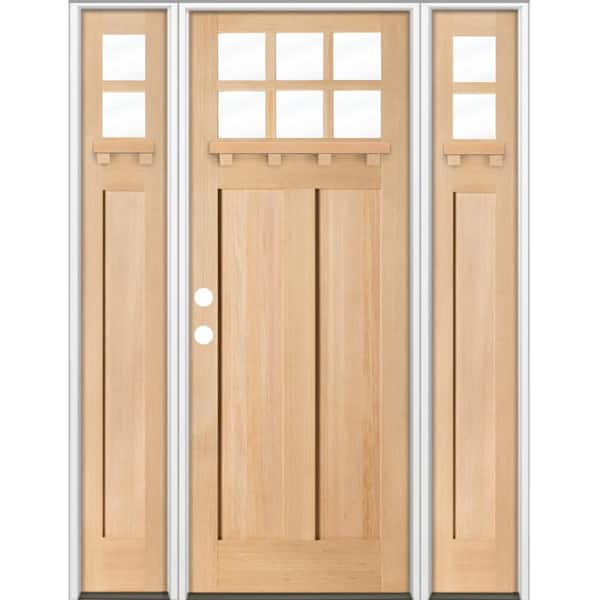 64 in. x 96 in. Craftsman 6-Lite Clear Glass Right Hand Unfinished Hemlock Wood Prehung Front Door w/ DSL and DS