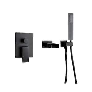 Single-Handle Wall Mount Roman Tub Faucet with Hand Shower in Matte Black Ceramic Disc (Valve Included)
