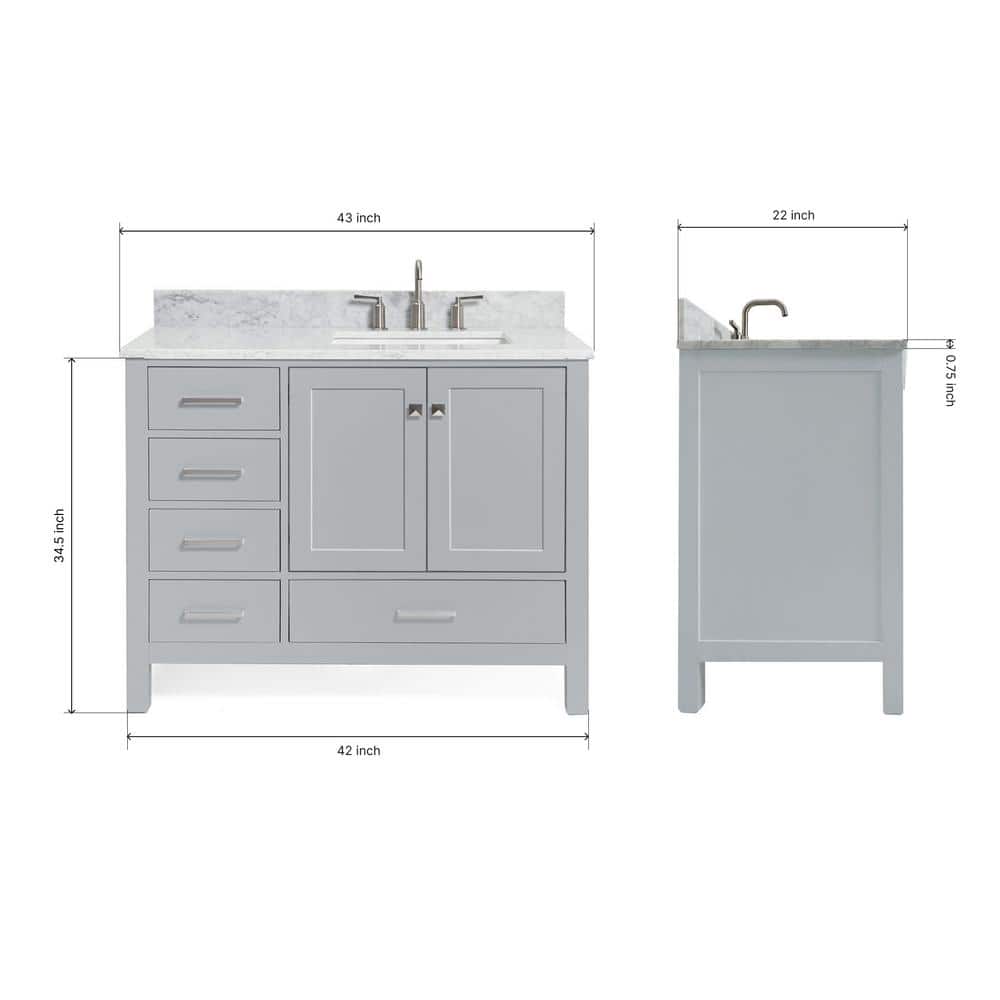 Cambridge 43" Gray Freestanding Vanity with White Marble Top