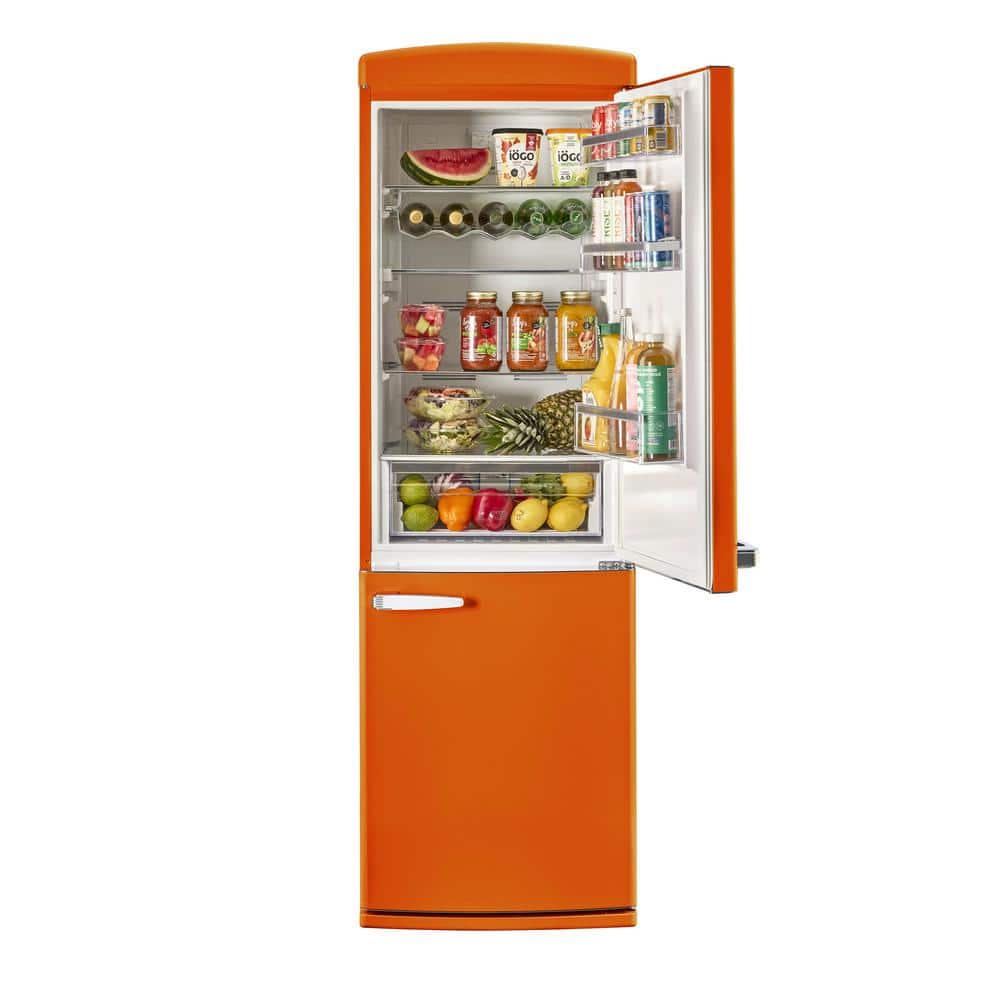 Creamsicle Orange Retro Bottom Freezer Refrigerator with Chrome Handles