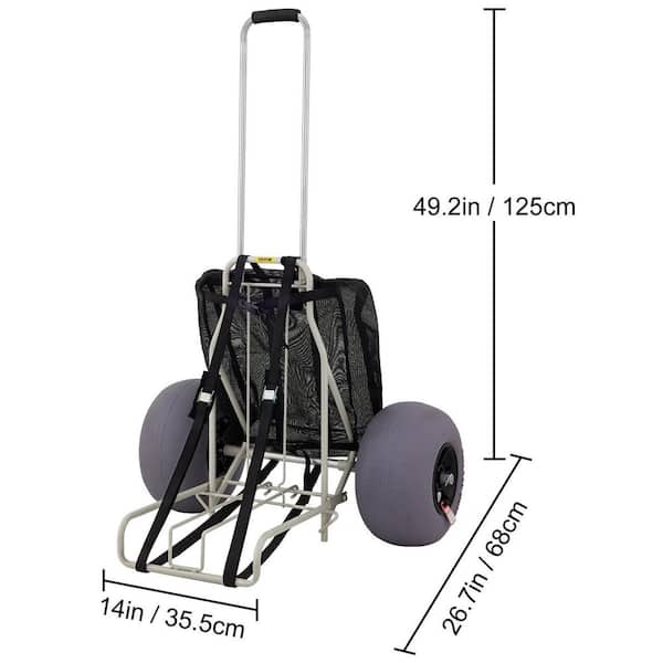VEVOR Beach Carts for Sand, 14 x 14.7 Cargo Deck, w/ 13 TPU Balloon Wheels, 165lbs Loading Capacity Folding Sand Cart & 29.