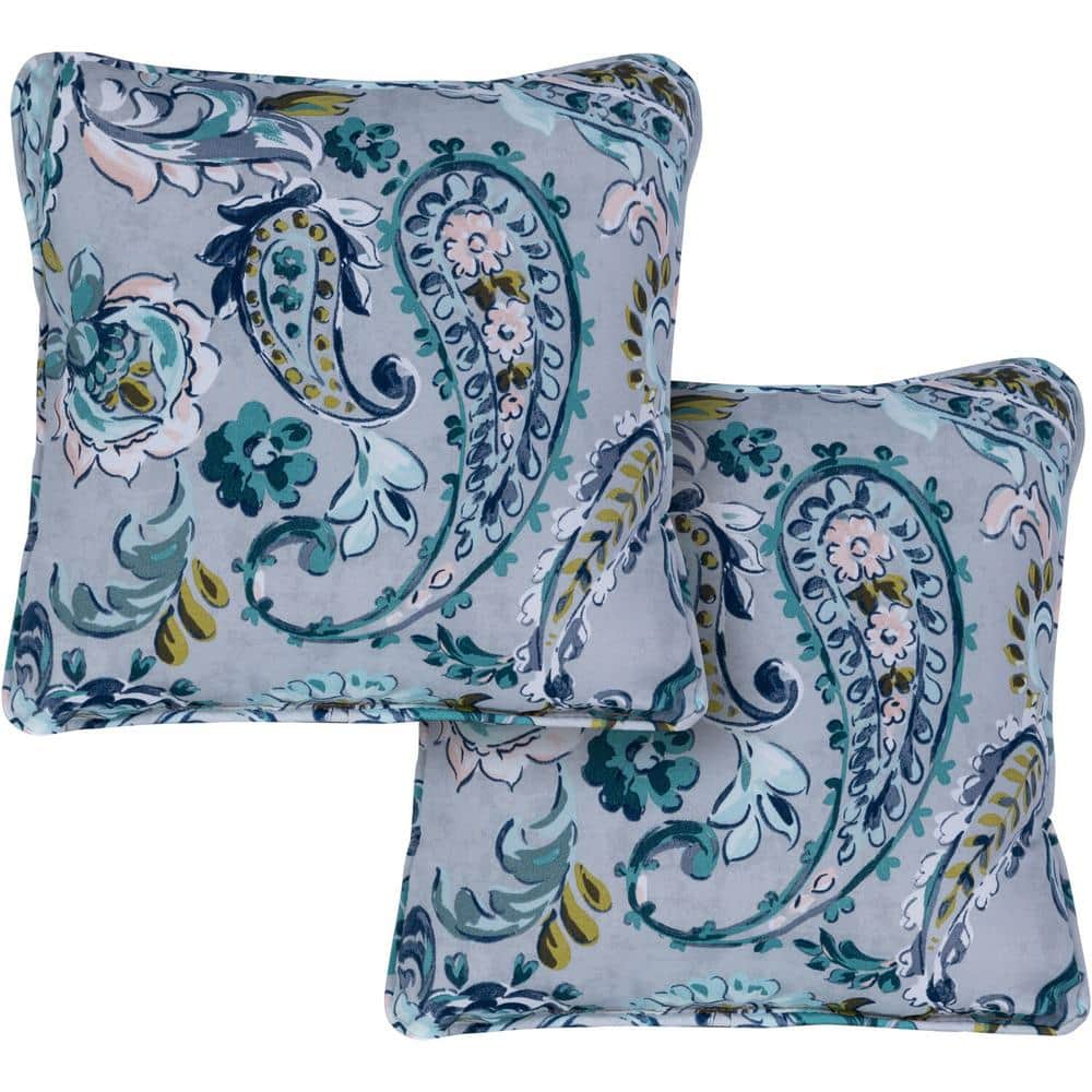 Sorra Home 18 in. x 18 in. x 6 in. Gardenia Seaglass Square Outdoor/Indoor Corded Throw Pillow (Set of 2), Blue