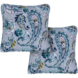 Paisley Grey and Blue Indoor or Outdoor Throw Pillows (Set of 2)