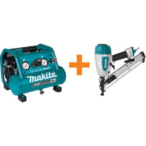 Quiet Series 1 Gal. 1/2 HP Compact, Oil-Free, Electric Air Compressor w/ Bonus 15-Gauge, 2-1/2in. Angled Finish Nailer