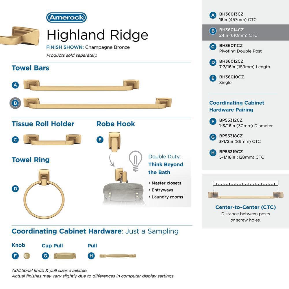 Highland Ridge 24 inch Champagne Bronze Towel Bar