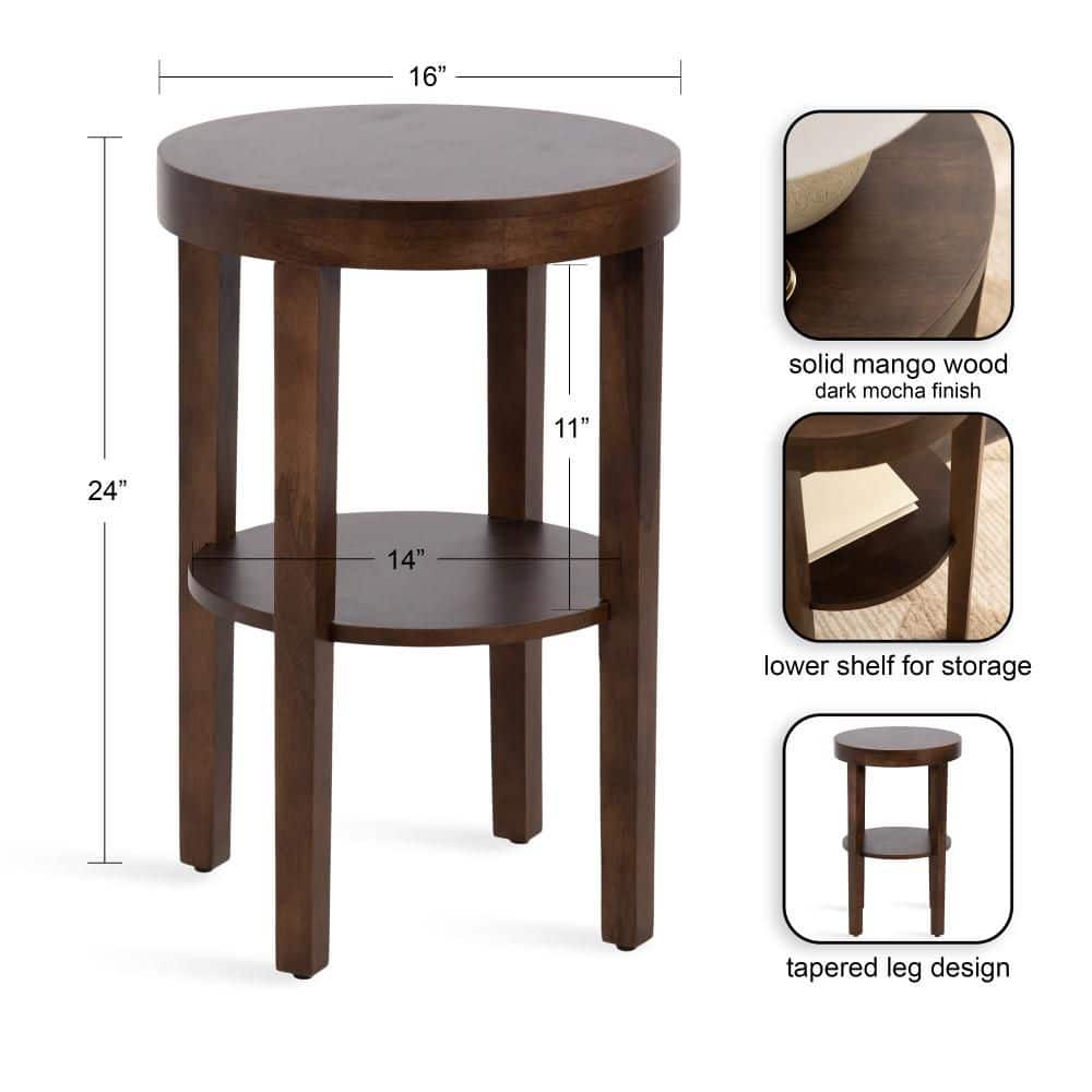 Talcott 16 in. Dark Brown Round Solid Wood End Table - thumbnail 4