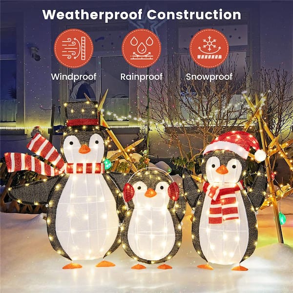 Costway 1.8 ft. 2.5 ft. 3 ft. Metal Plug in Lighted Penguin Family