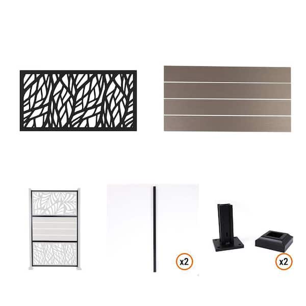 Wildwood Privacy Screen, Gray Boards (4-Pack), 5/8 in. Frame, 2 in. x 2 in. Post (2-Count), Black Flange (2-Count)