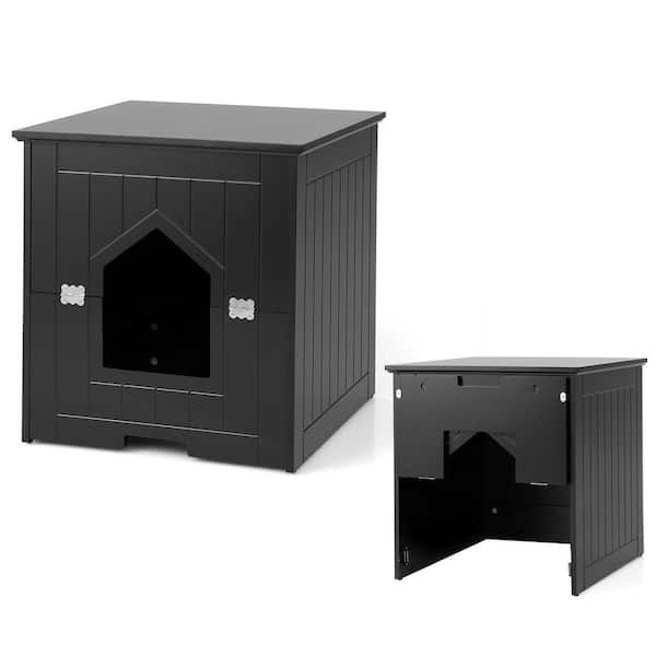 ANGELES HOME 19 in. W x 20 in. D MDF Cat Litter Box Enclosure with Flip Magnetic Half Door in Black