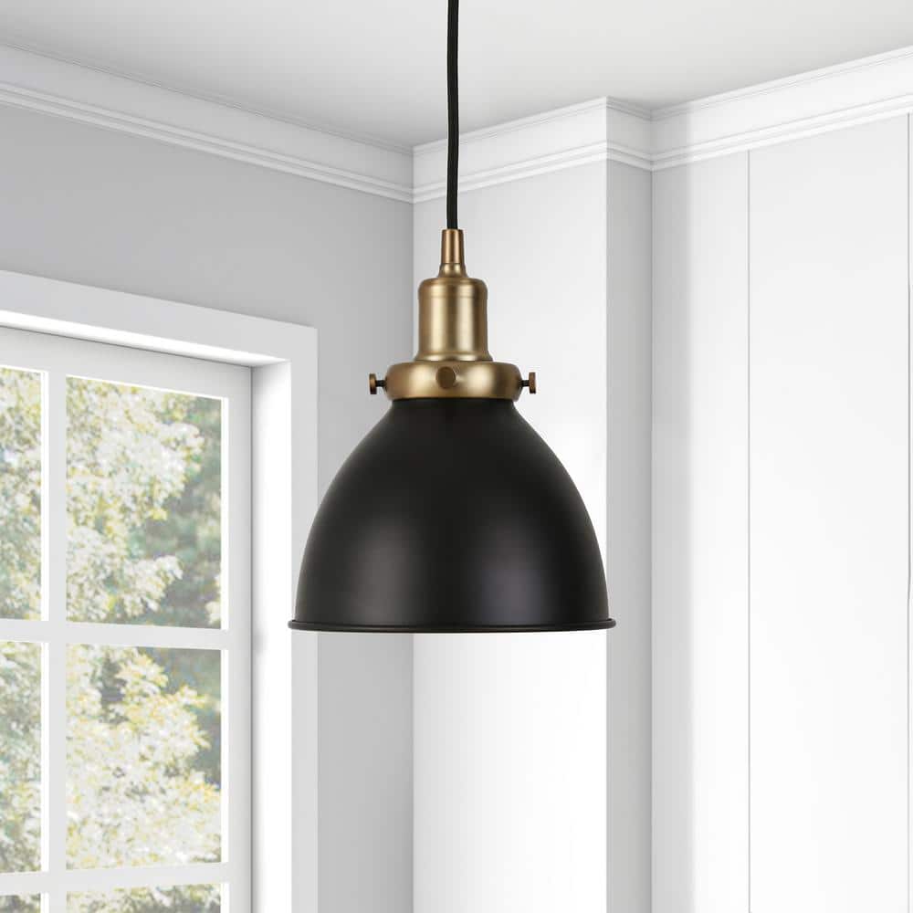 Madison 8'' Matte Black and Brass Industrial Pendant Light